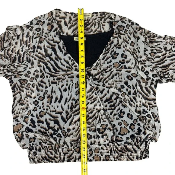 Democracy Womens XL Animal Print Blouse Sheer Layered 3/4 Sleeve Stretch Top - Picture 5 of 7